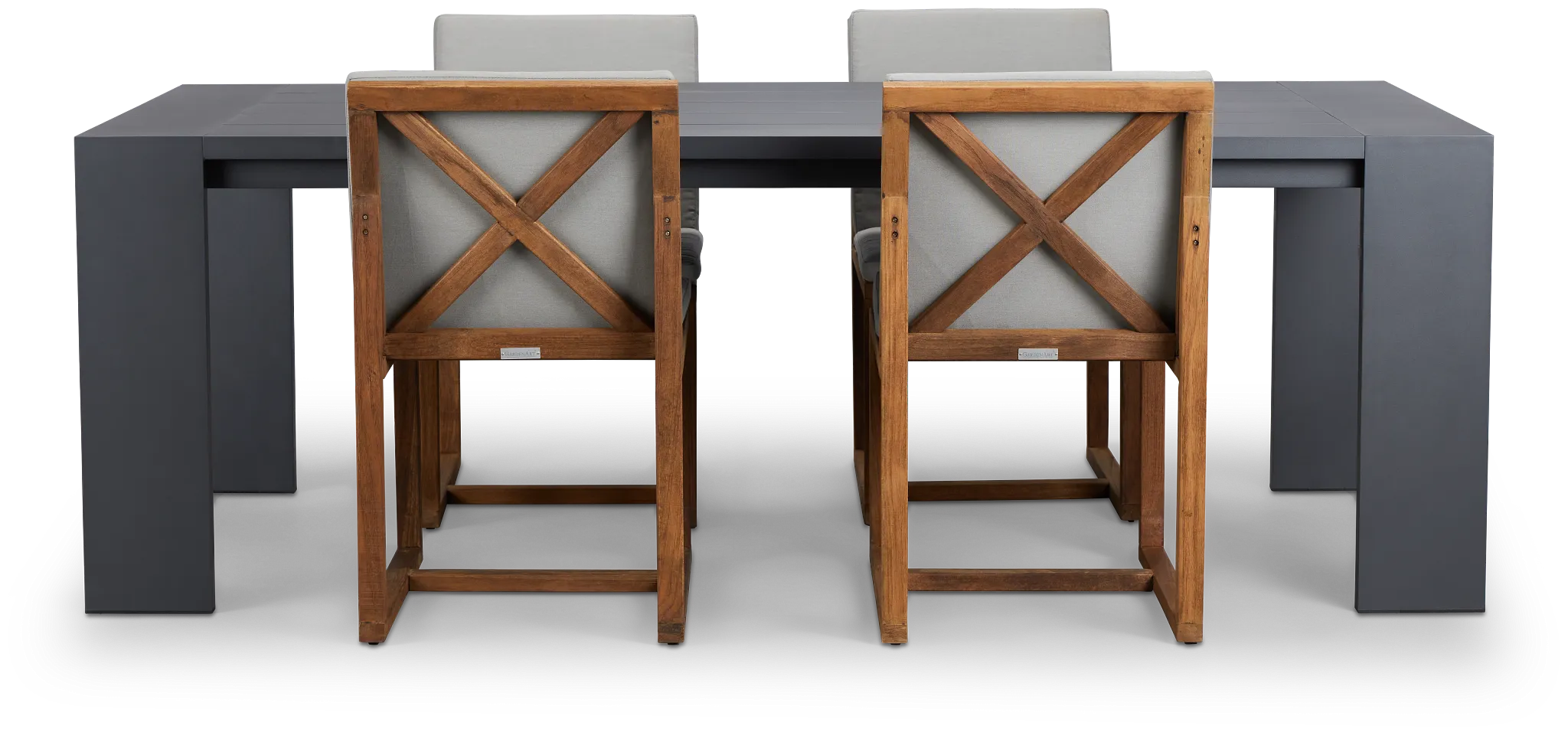 Linear Dark Gray 87" Aluminum Table & 4 Teak Cushioned Side Chairs