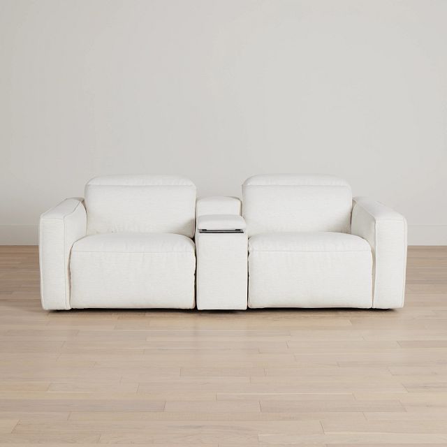 Ryland White Fabric Power Reclining Console Sofa