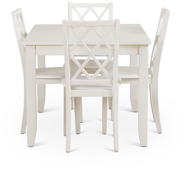 Edgartown White Rect Table & 4 White Wood Chairs