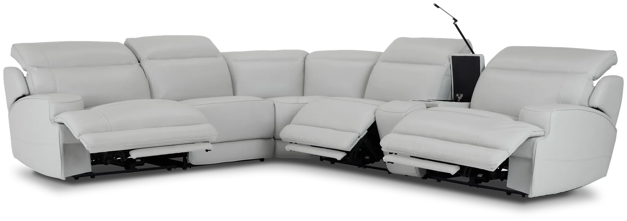 Reign Gray Lthr/vinyl Medium Triple Power 2-arm Sectional