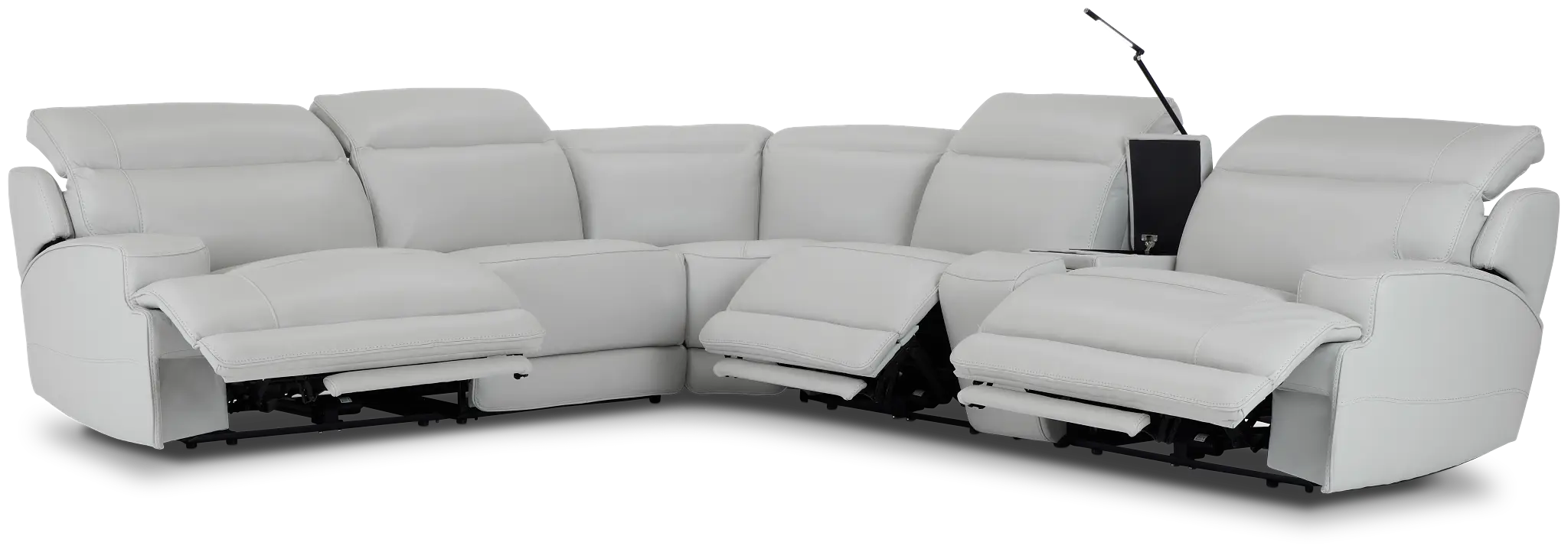 Reign Gray Lthr/vinyl Medium Triple Power 2-arm Sectional Reign Gray Lthr/vinyl Medium Triple Power 2-arm Sectional