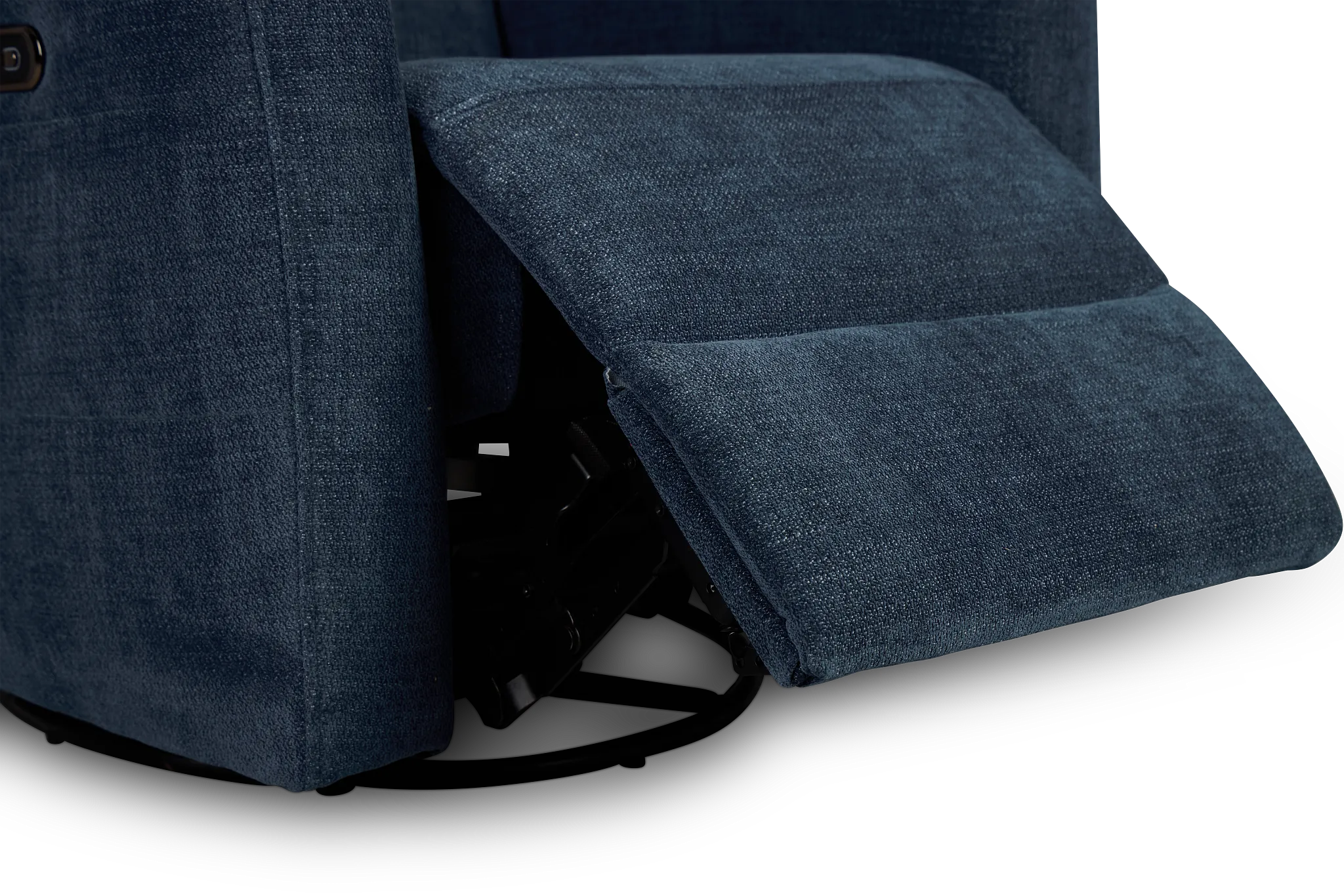 Rae Dark Blue Fabric Power Swivel Glider Recliner