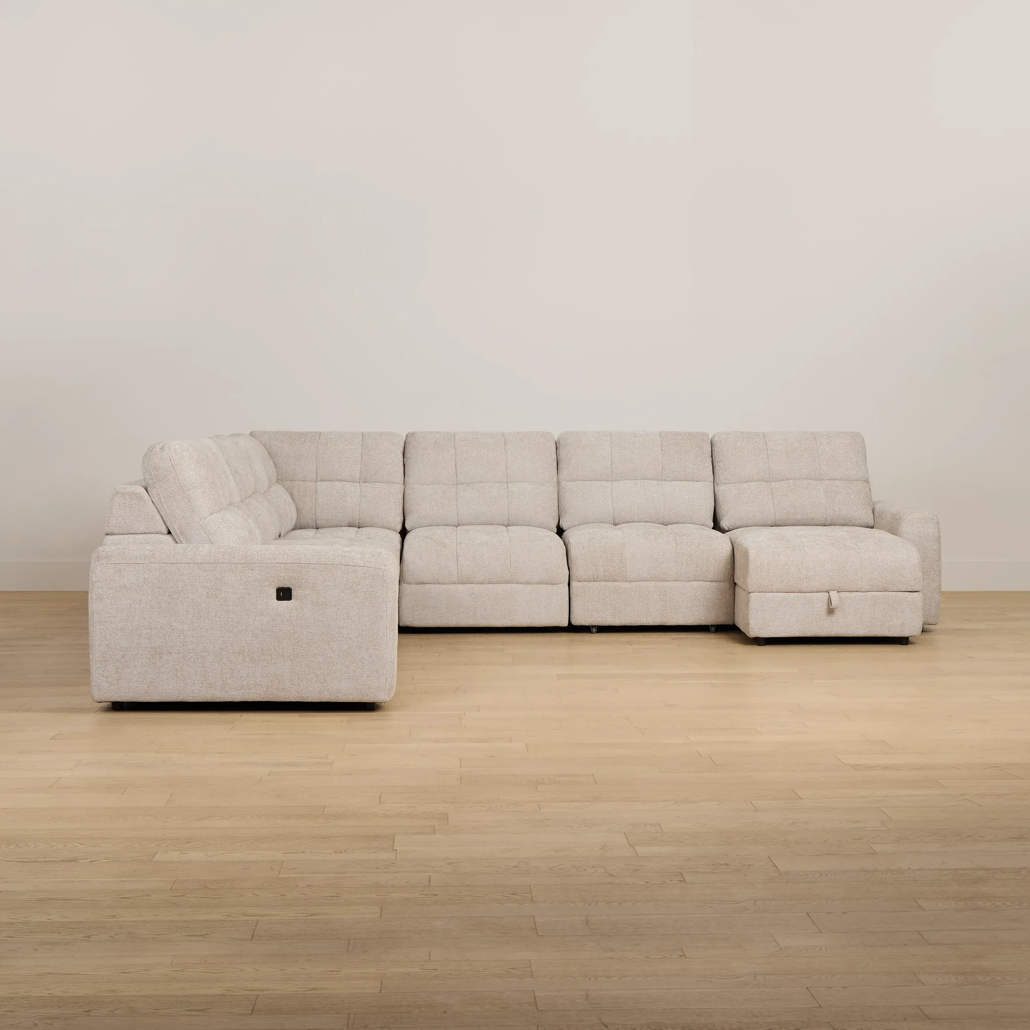 Hendrix Light Taupe Fabric Large Dual Power Right Extension Chaise Sectional