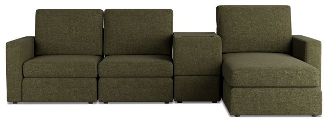 Citymod Green Fabric Small Right Chaise Sectional With Storage Console