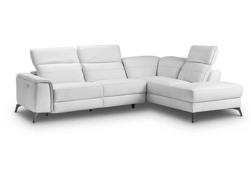 Pearson White Leather Right Bumper Power Reclining Sectional Living Room Sectionals City Furniture Pearson White Leather Right Bumper, Leather Reclining Sofa With Chaise
