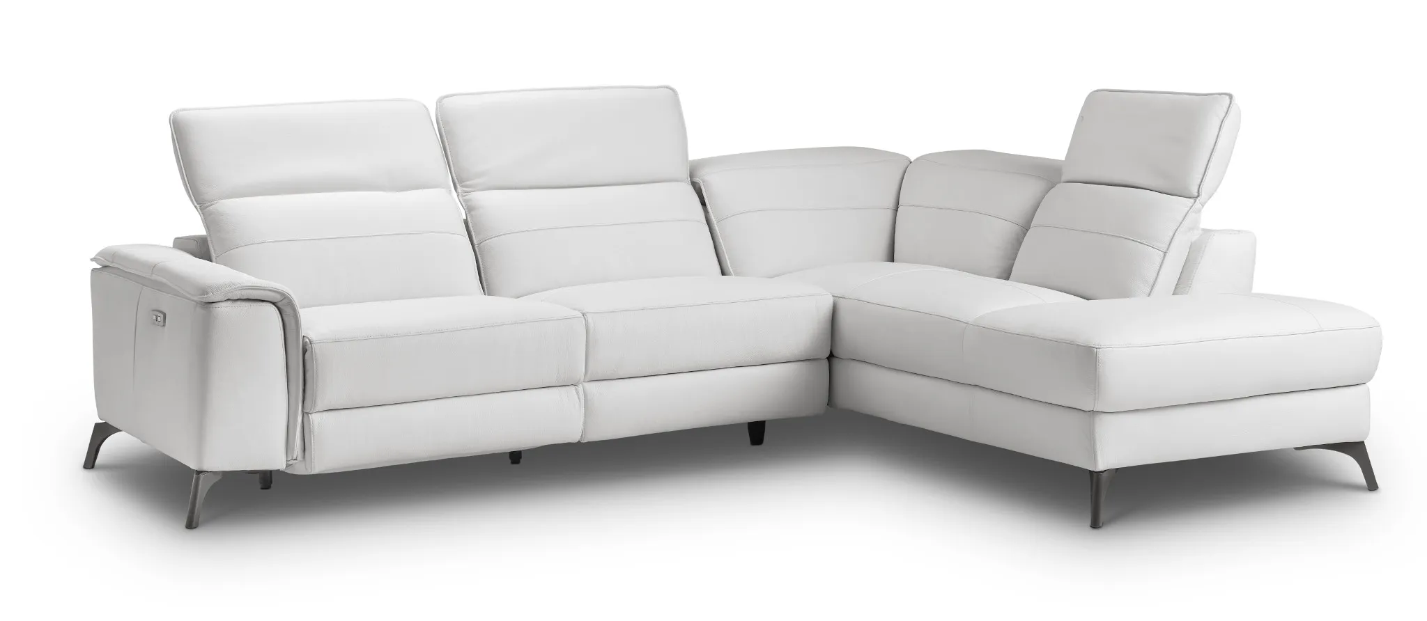 Pearson White Leather Right Bumper Power Reclining Sectional