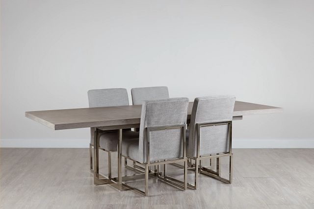 Tribeca Light Tone Trestle Table & 4 Metal Chairs