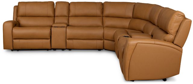 Summit Light Brown Lthr/vinyl Large Triple Power Reclining Two-arm Sectional