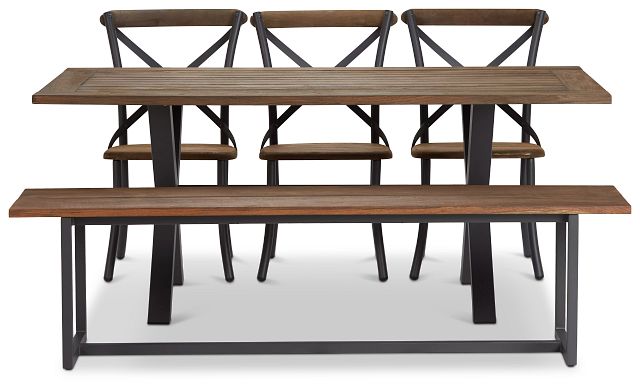 Canyon Dark Tone 72" Rectangular Table, 3 Chairs & Bench