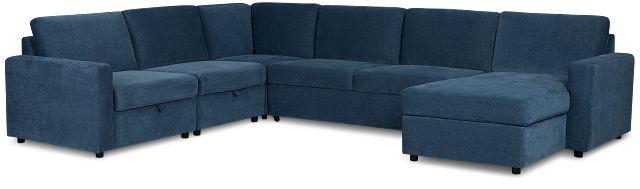 Addie Blue Fabric Medium Right Chaise Storage Sleeper Sectional