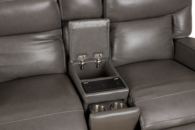 Jasper Gray Leather Power Reclining Console Loveseat