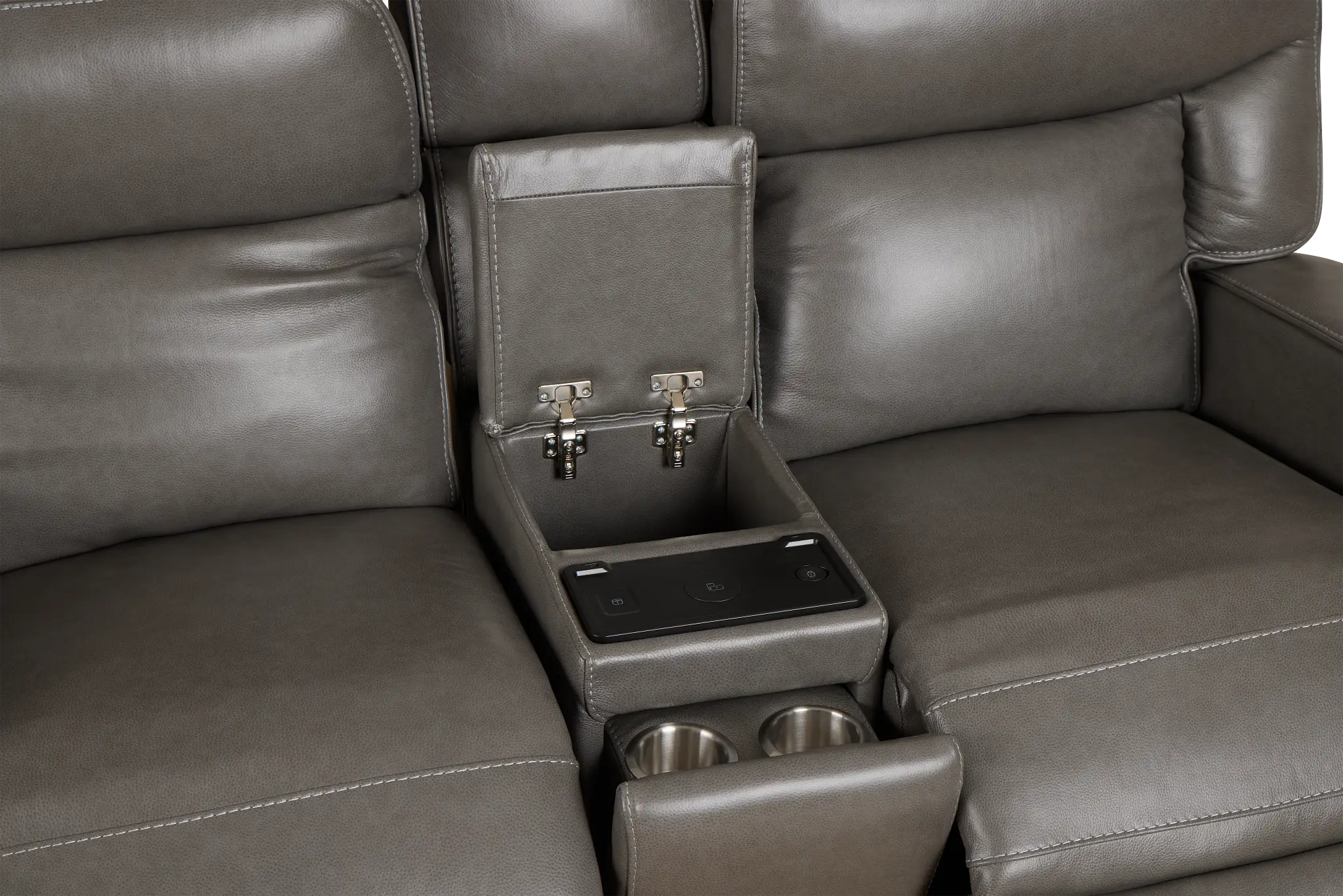 Jasper Gray Leather Power Reclining Console Loveseat Jasper Gray Leather Power Reclining Console Loveseat