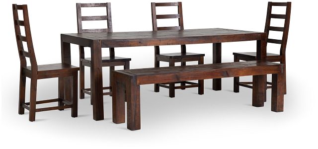 Seattle Dark Tone Rect Table, 4 Chairs & Bench