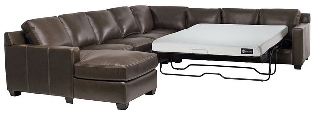 Carson Dark Brown Leather Large Left Chaise Memory Foam Sleeper Sectional (3)