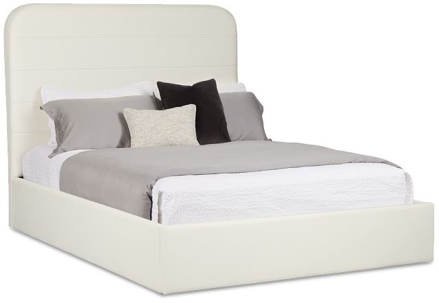 Doral White Curved Upholstered Platform Bed