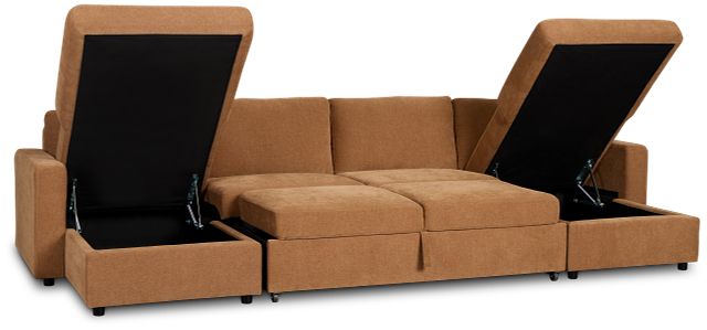 Addie Brown Fabric Double Chaise Sleeper Storage Sectional