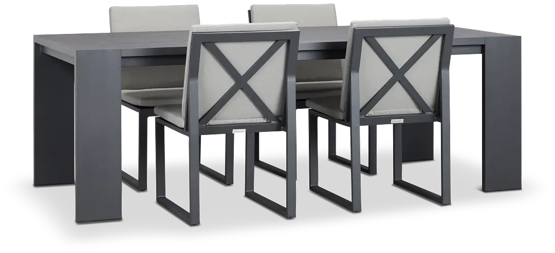 Linear Dark Gray 87" Aluminum Table & 4 Cushioned Side Chairs Linear Dark Gray 87" Aluminum Table & 4 Cushioned Side Chairs