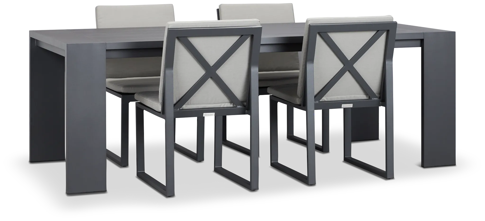 Linear Dark Gray 87" Aluminum Table & 4 Cushioned Side Chairs