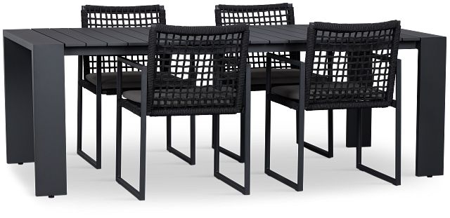 Sunrise Dark Gray 86" Rectangular Table & 4 Aluminum Arm Chairs