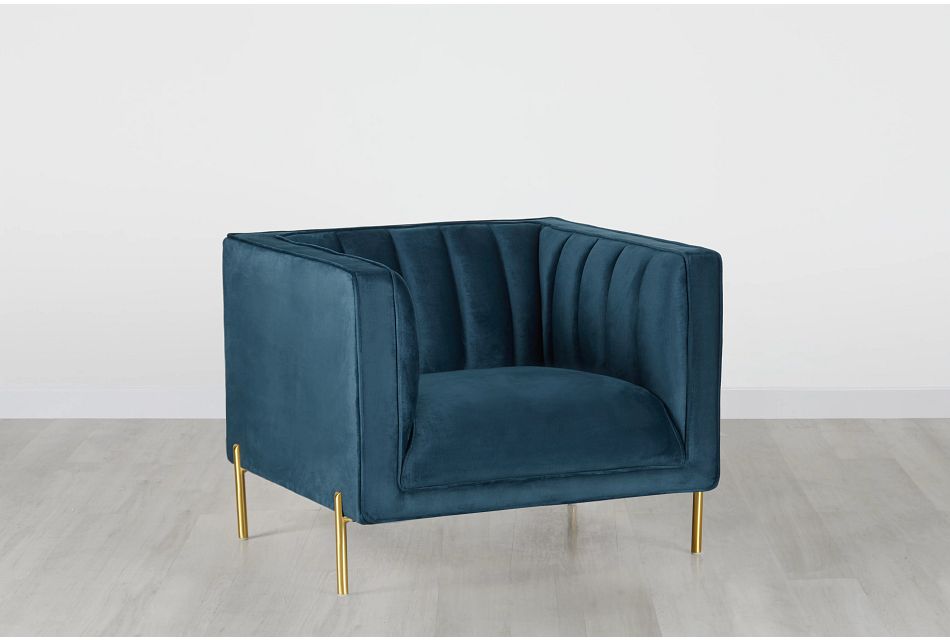 Bella Dark Blue Velvet Chair Living Room Chairs City Furniture