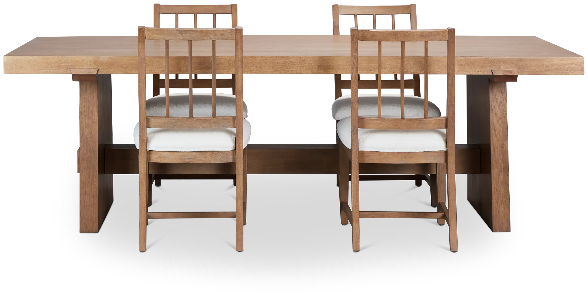 Provo Mid Tone Trestle Table & 4 White Upholstered Chairs