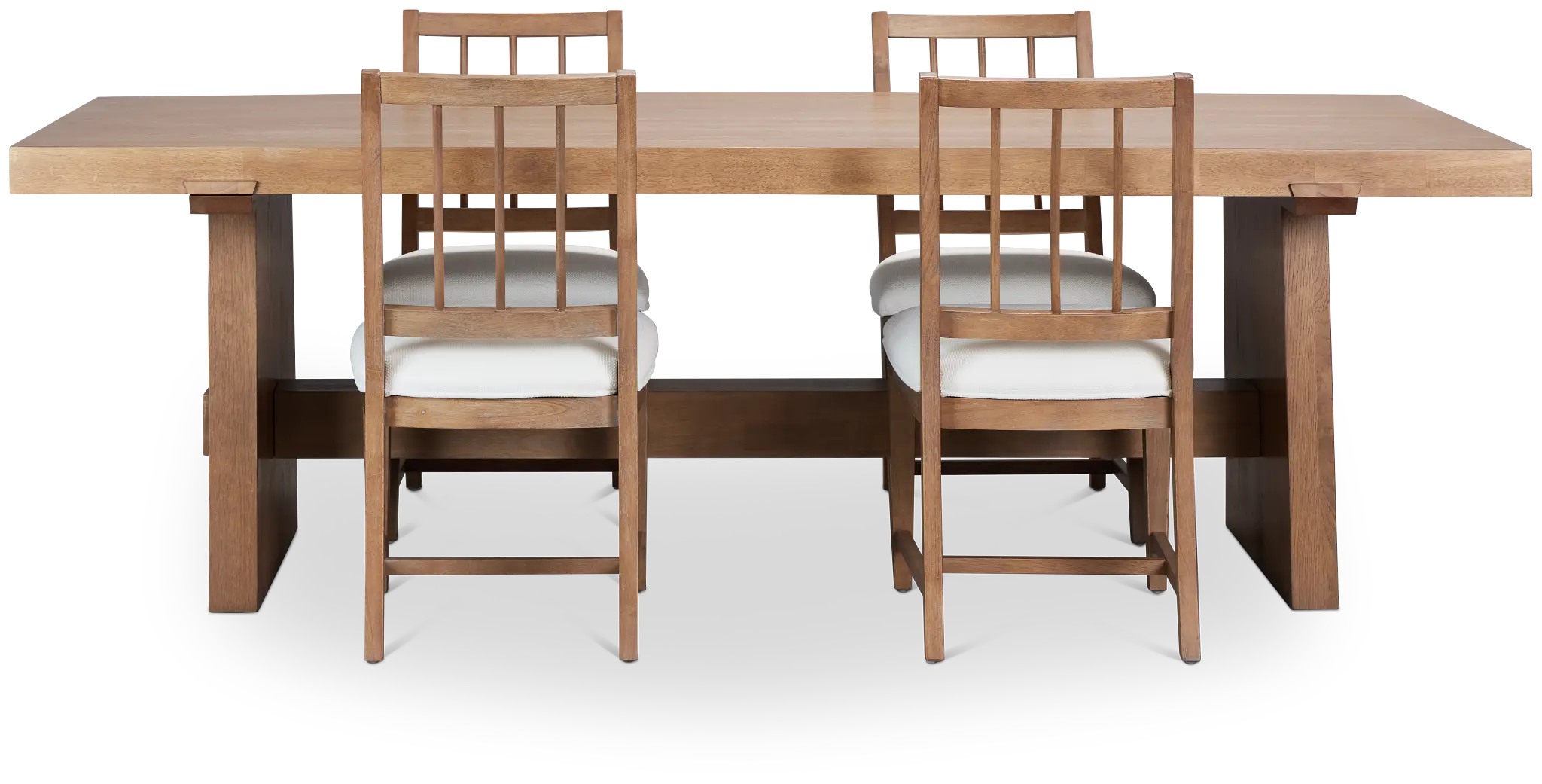 Provo Mid Tone Trestle Table & 4 White Upholstered Chairs Provo Mid Tone Trestle Table & 4 White Upholstered Chairs