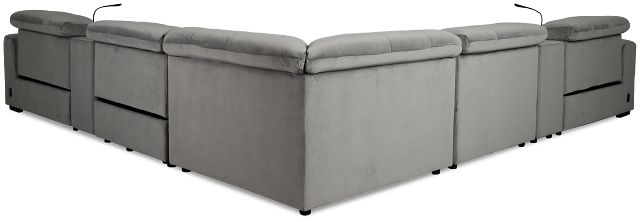 Gemma Light Gray Velvet Large Triple Power Reclining Two-arm Sectional