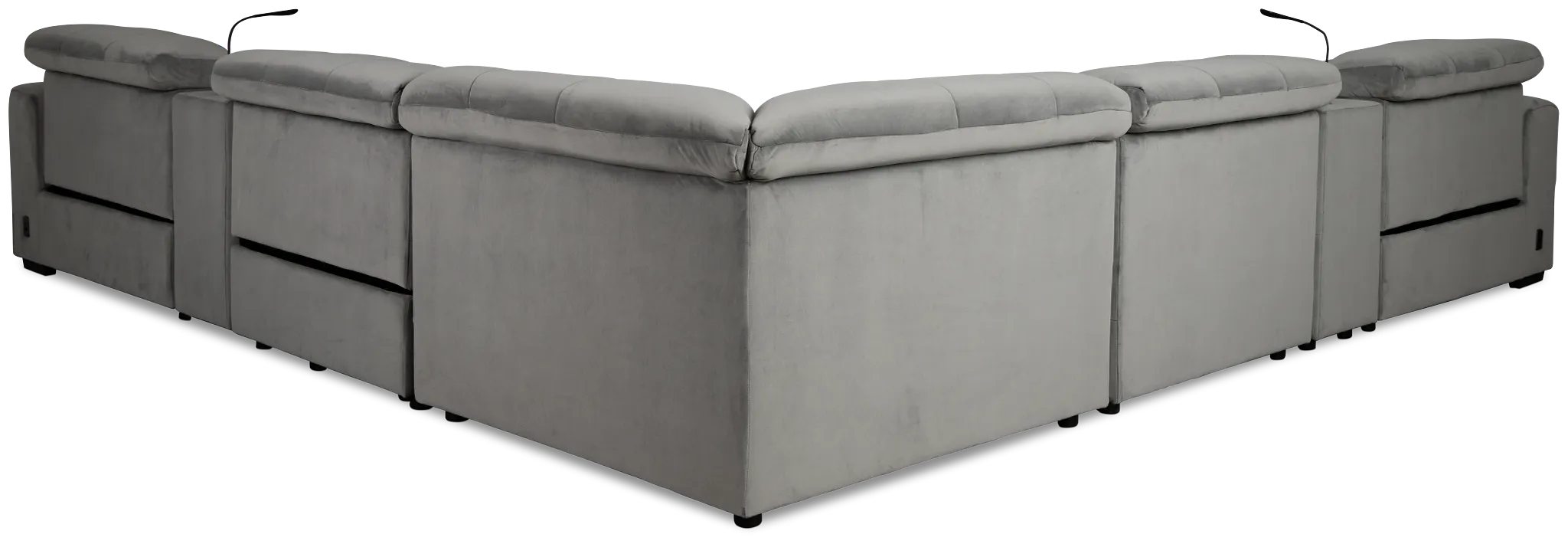 Gemma Light Gray Velvet Large Triple Power Reclining Two-arm Sectional