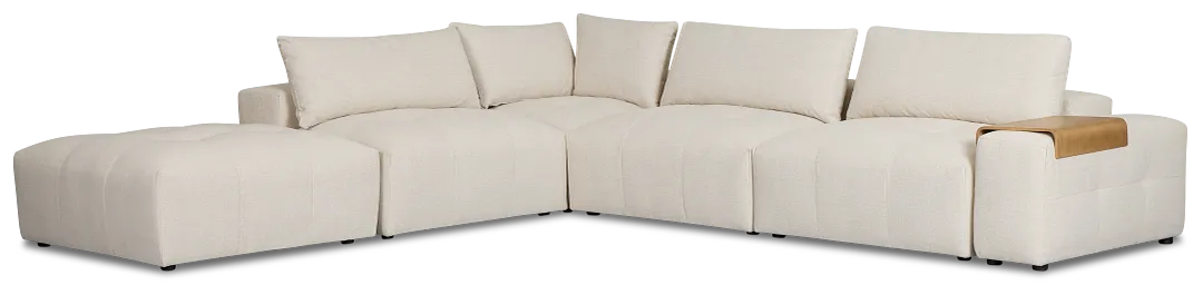 Remi Light Beige Fabric 6-piece Bumper Sectional With Wood Tray