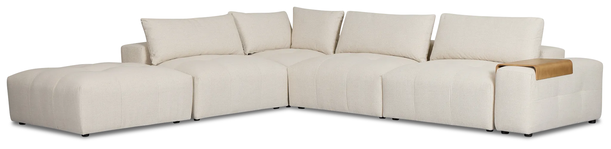 Remi Light Beige Fabric 6-piece Bumper Sectional With Wood Tray