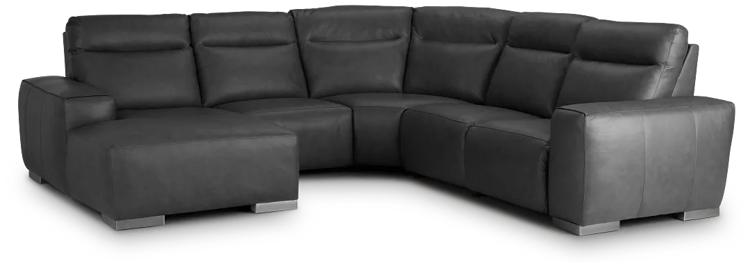 Elba Dark Gray Leather Medium Dual Power Left Chaise Sectional