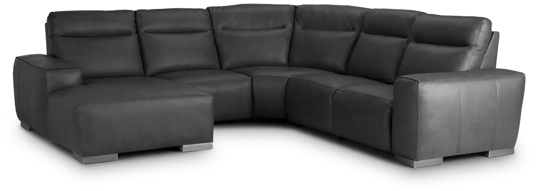 Elba Dark Gray Leather Medium Dual Power Left Chaise Sectional Elba Dark Gray Leather Medium Dual Power Left Chaise Sectional