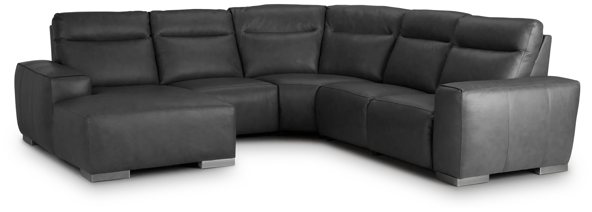 Elba Dark Gray Leather Medium Dual Power Left Chaise Sectional