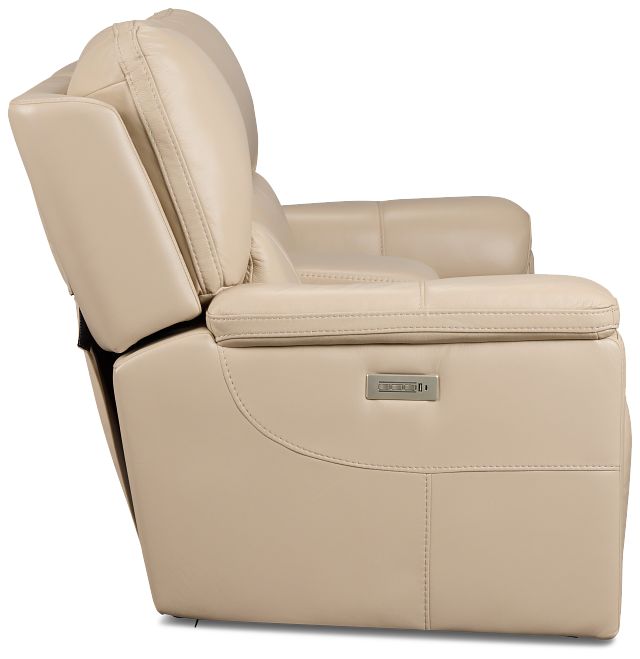 Fallon Beige Lthr/vinyl Power Reclining Console Loveseat W/ Massage