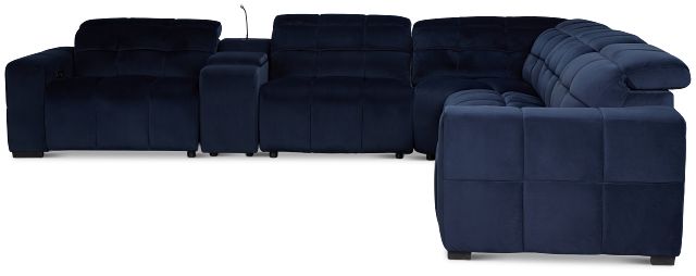 Gemma Navy Velvet Medium Triple Power Right Chaise Sectional