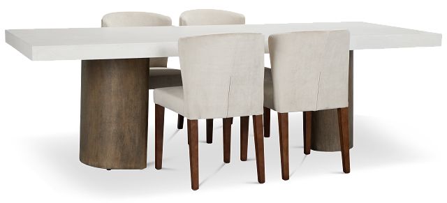 Jensen White Rect Table & 4 Upholstered Chairs