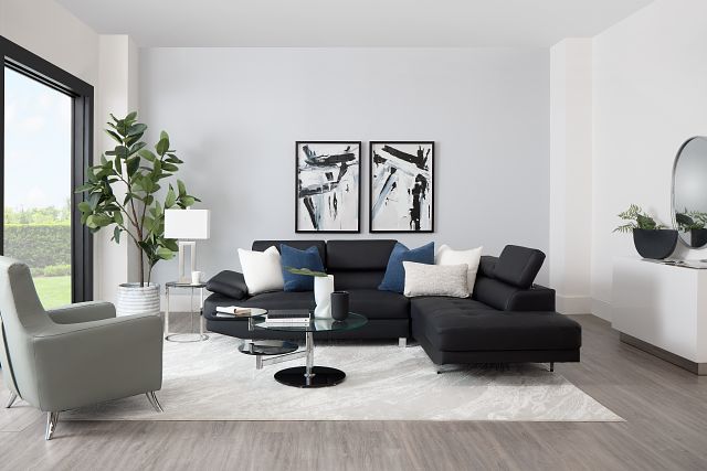 Zane Black Micro Right Chaise Sectional