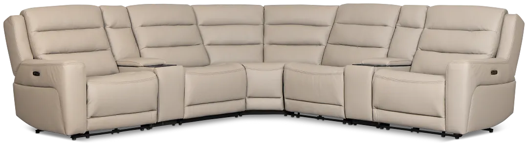 Wilder Taupe Leather Large Triple Power Reclining Two-arm Sectional