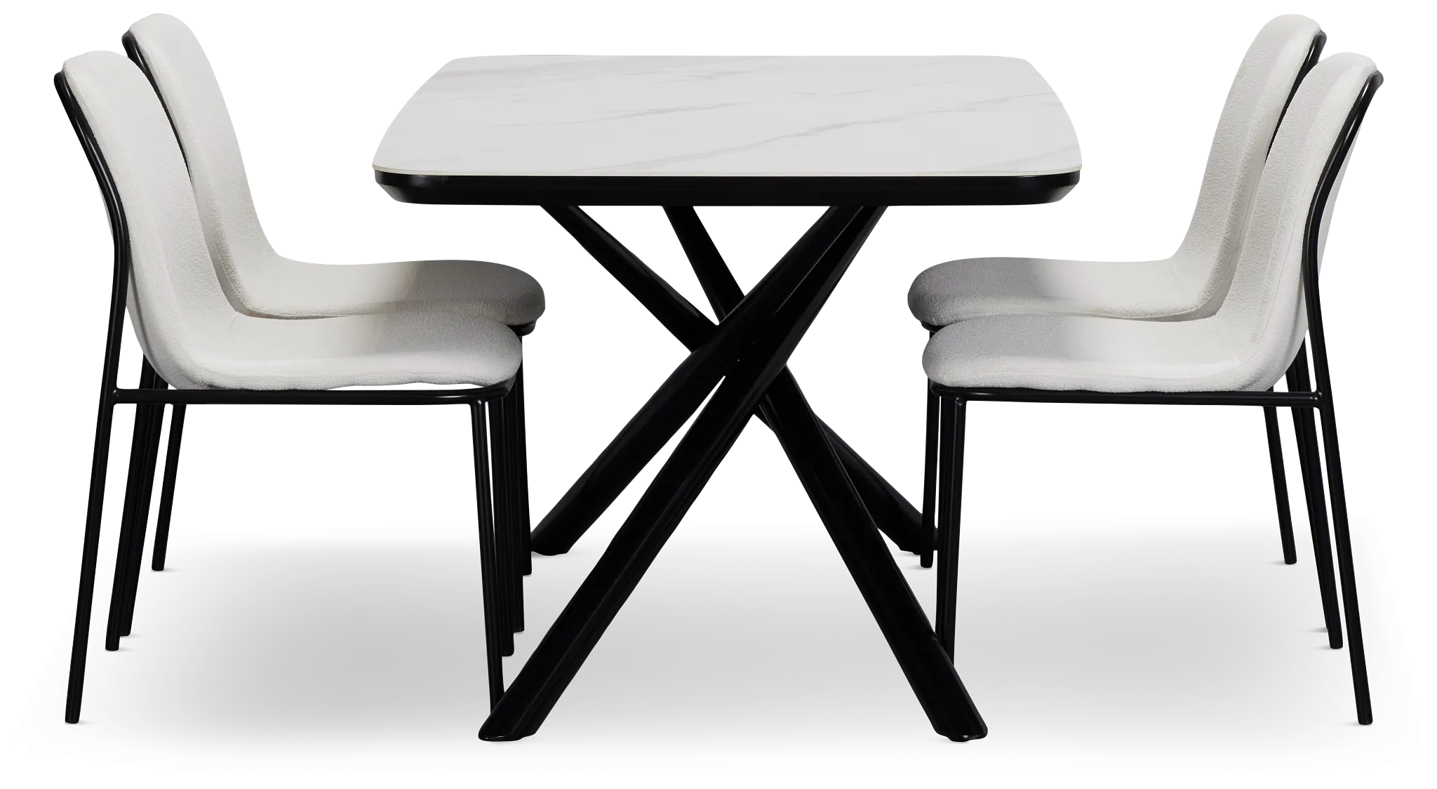 Palos White Rect Table & 4 White Upholstered Chairs