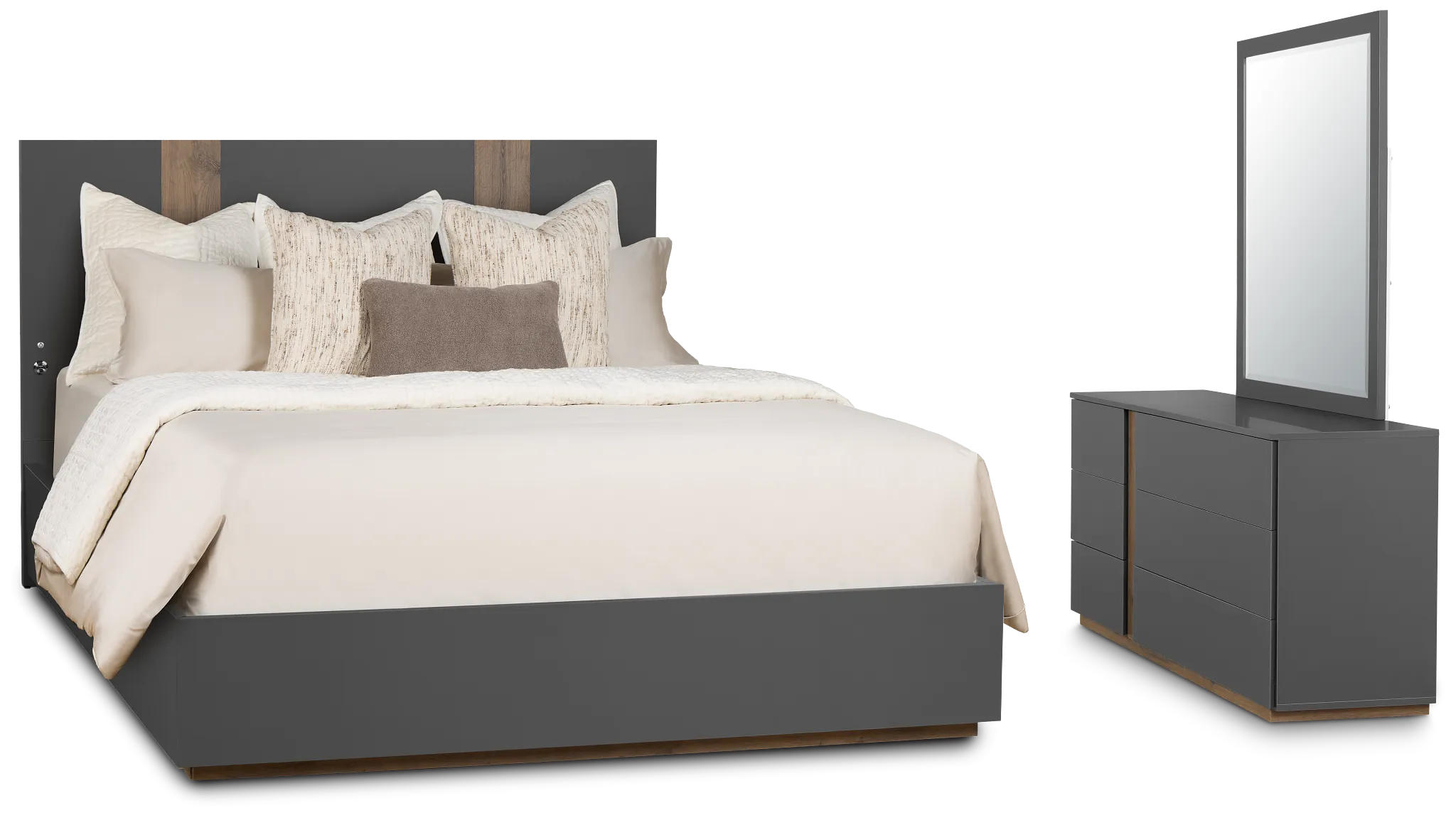 Brasilia Gray Platform Bedroom With Speaker