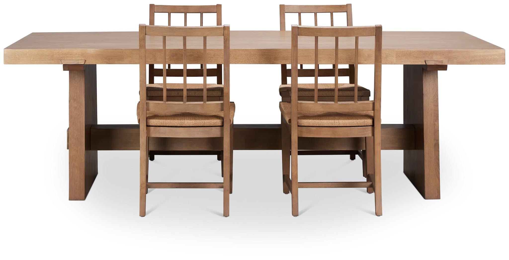 Provo Mid Tone Trestle Table & 4 Woven Chairs