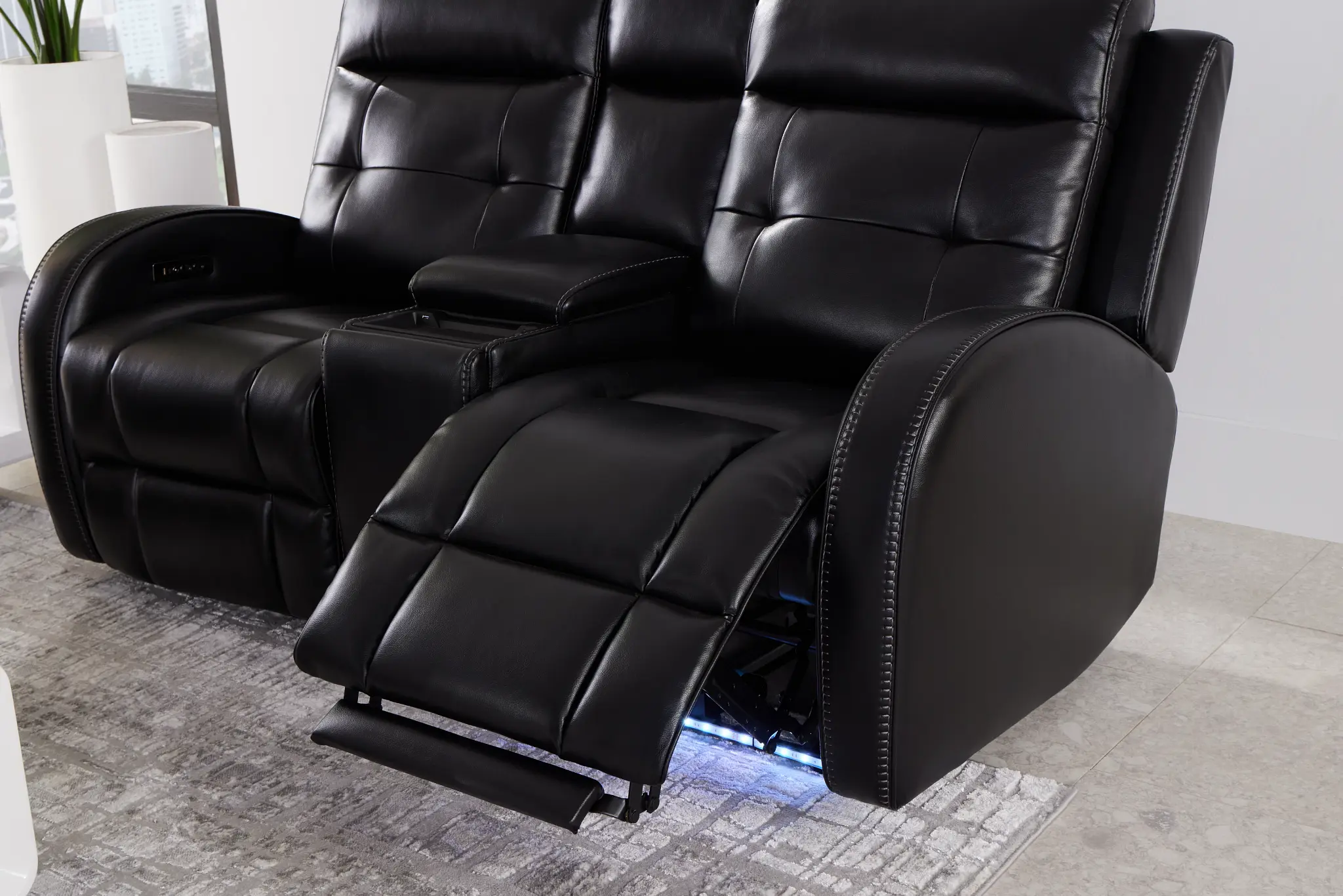 Omega Black Micro Power Reclining Console Loveseat Omega Black Micro Power Reclining Console Loveseat