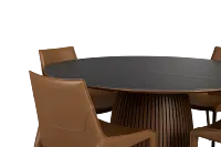 Wayne Two-tone Stone Round Table & 4 Brown Upholstered Chairs