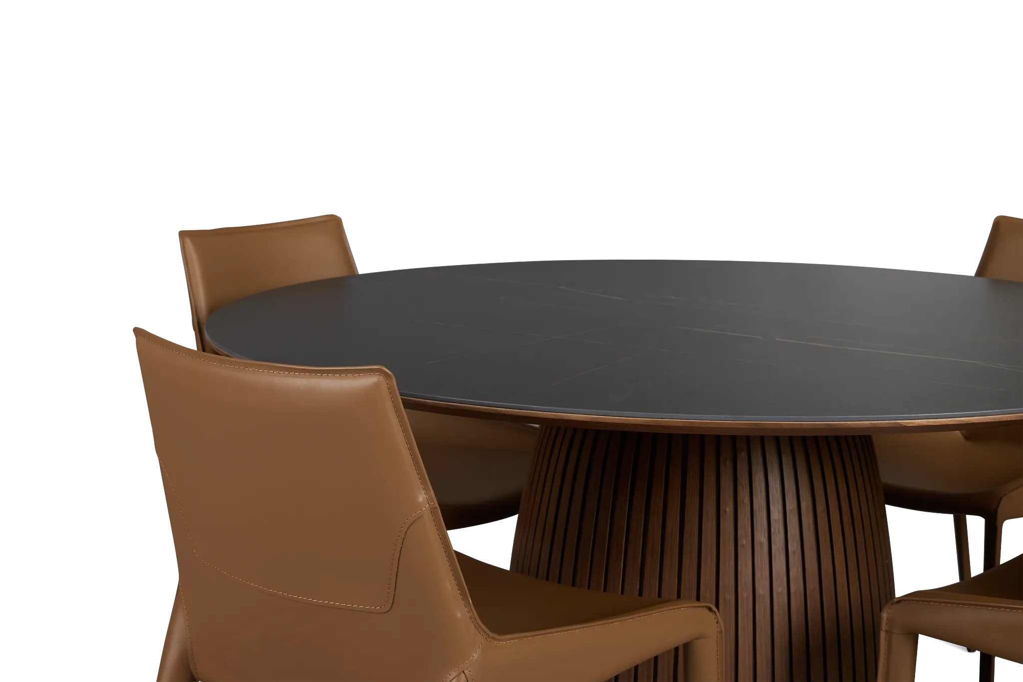 Wayne Two-tone Stone Round Table & 4 Brown Upholstered Chairs