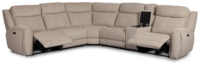 Walker Beige Fabric Medium Dual Power 2-arm Reclining Sectional