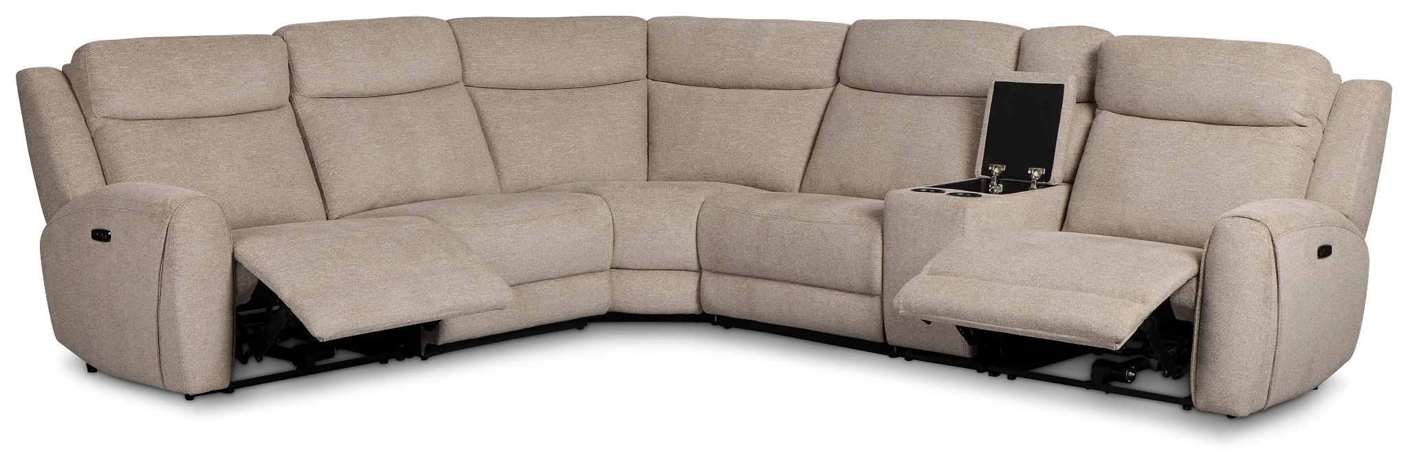 Walker Beige Fabric Medium Dual Power 2-arm Reclining Sectional