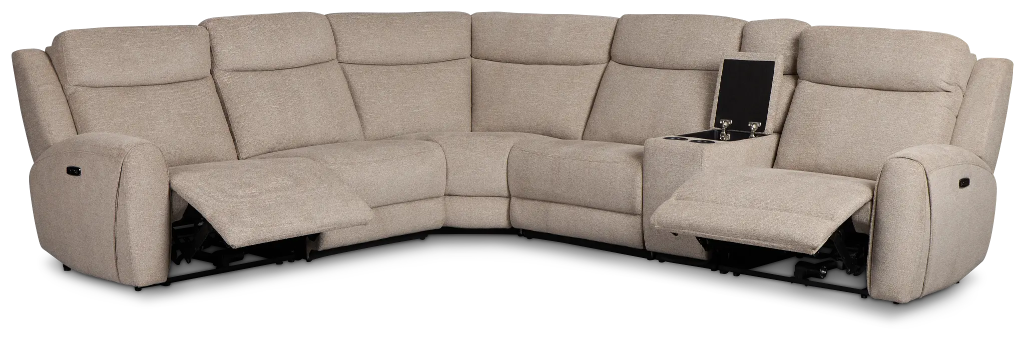 Walker Beige Fabric Medium Dual Power 2-arm Reclining Sectional Walker Beige Fabric Medium Dual Power 2-arm Reclining Sectional