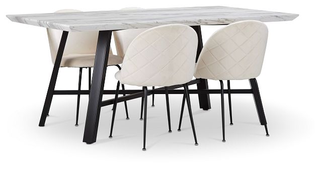Capri Black Ivory Rectangular Table & 4 Upholstered Chairs