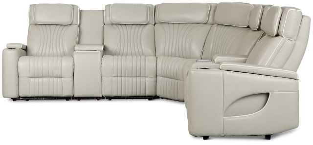 Nova Light Gray Lthr/vinyl Medium 2-arm Triple Power Massage Sectional
