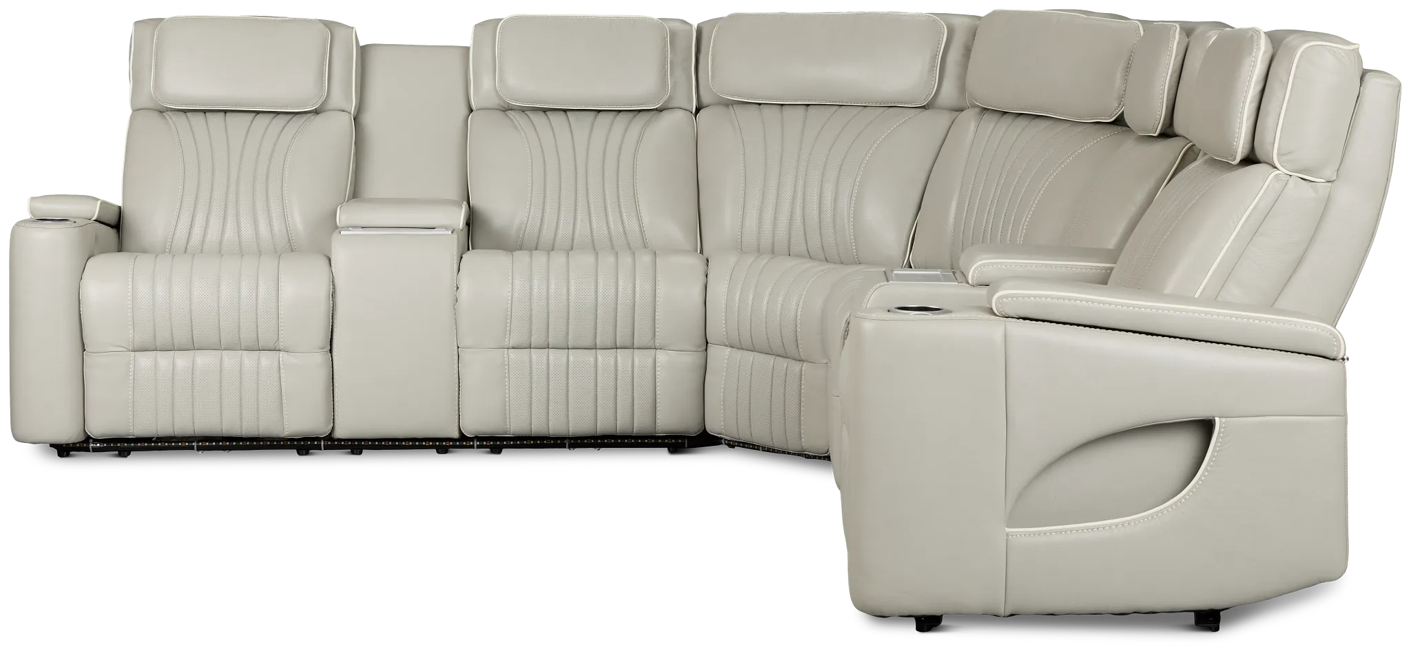 Nova Light Gray Lthr/vinyl Medium 2-arm Triple Power Massage Sectional